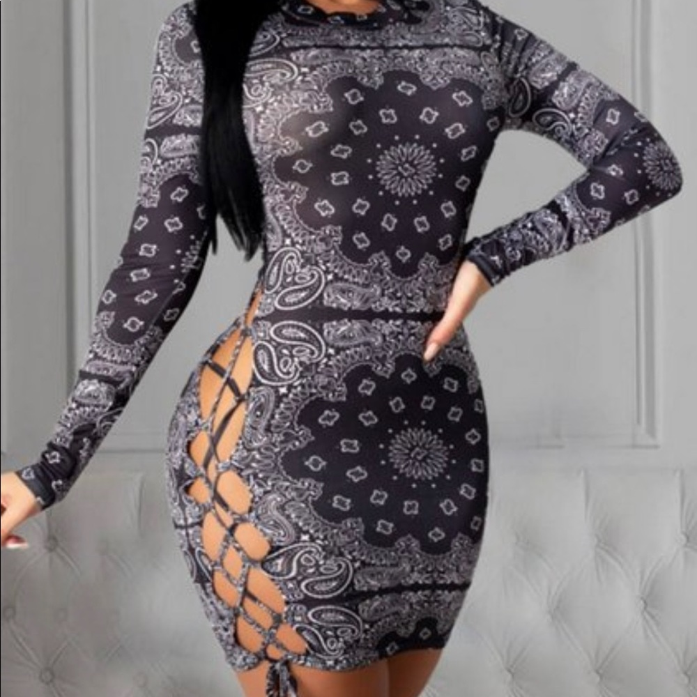 Black bandanna tie dress medium